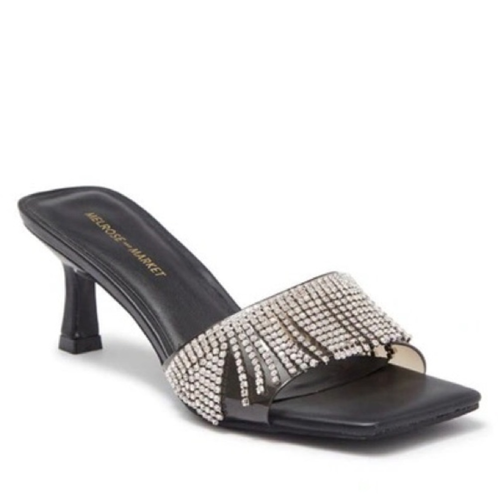 MELROSE AND MARKET Rhinestone Fringe Black Heels